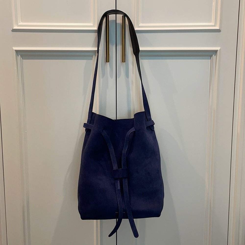 Mansur Gavriel Suede Drawstring Hobo Bucket Bag.